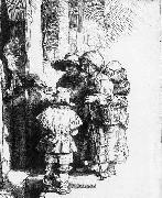 REMBRANDT Harmenszoon van Rijn Beggars receiving alms at the door of a house oil painting